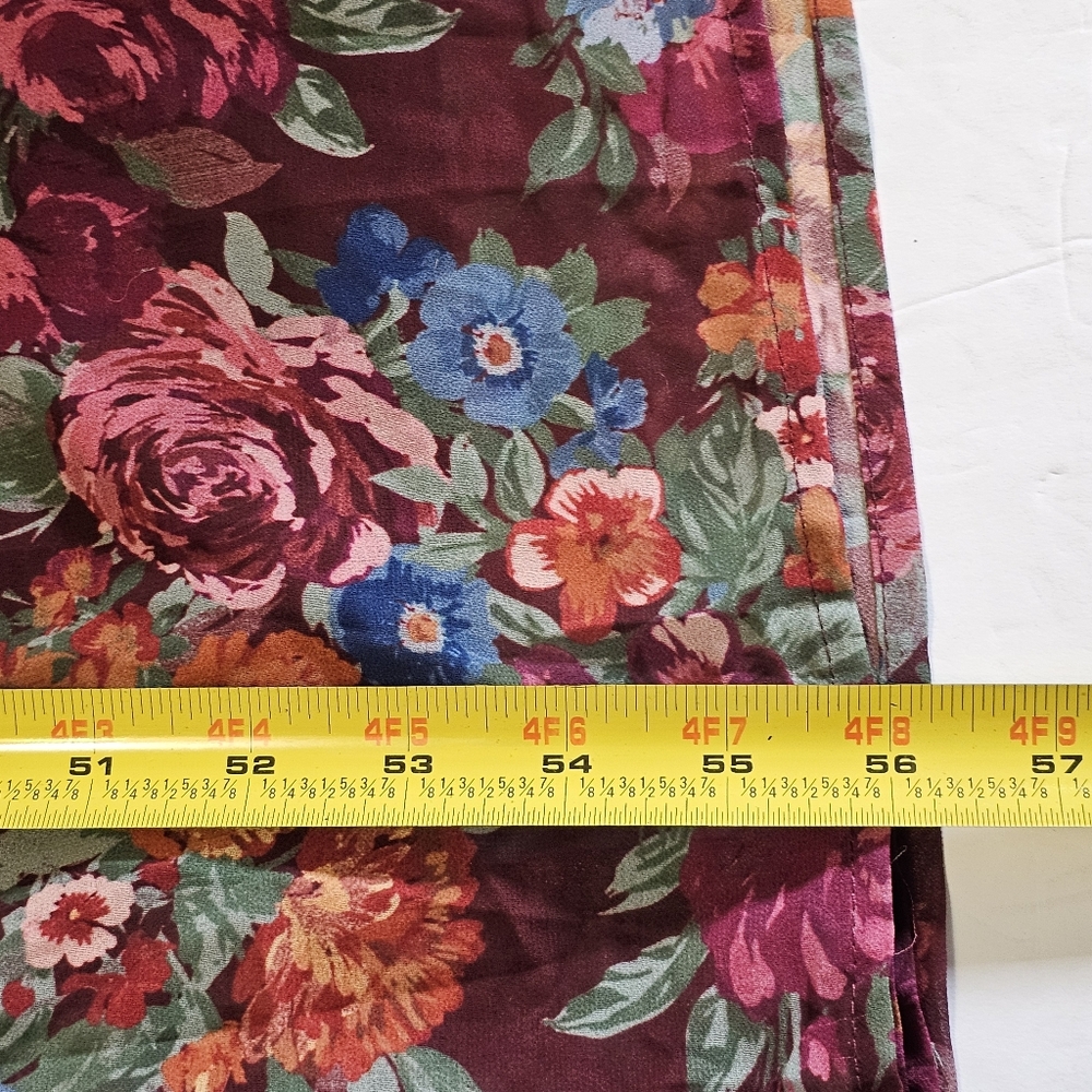 AURA Floral Maxi Dress Burgundy Boho Mock Neck Lantern Sleeve Tiered Belted L - Picture 11 of 11